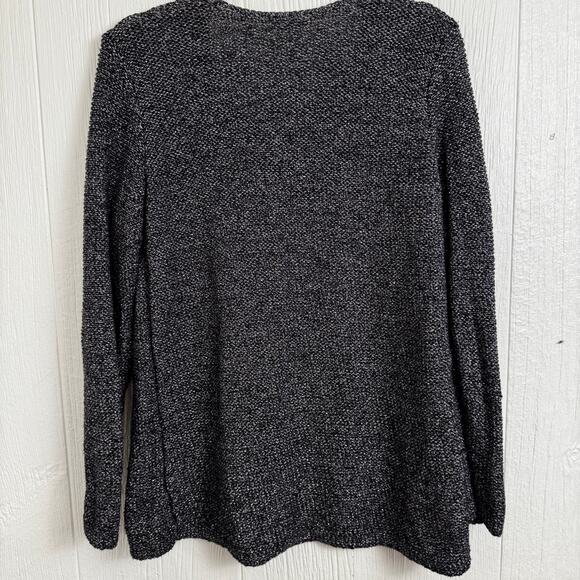 J. Jill Heavy Knit Black Metallic Long Sleeve Sweater Size Medium Cotton Blend - Picture 7 of 7